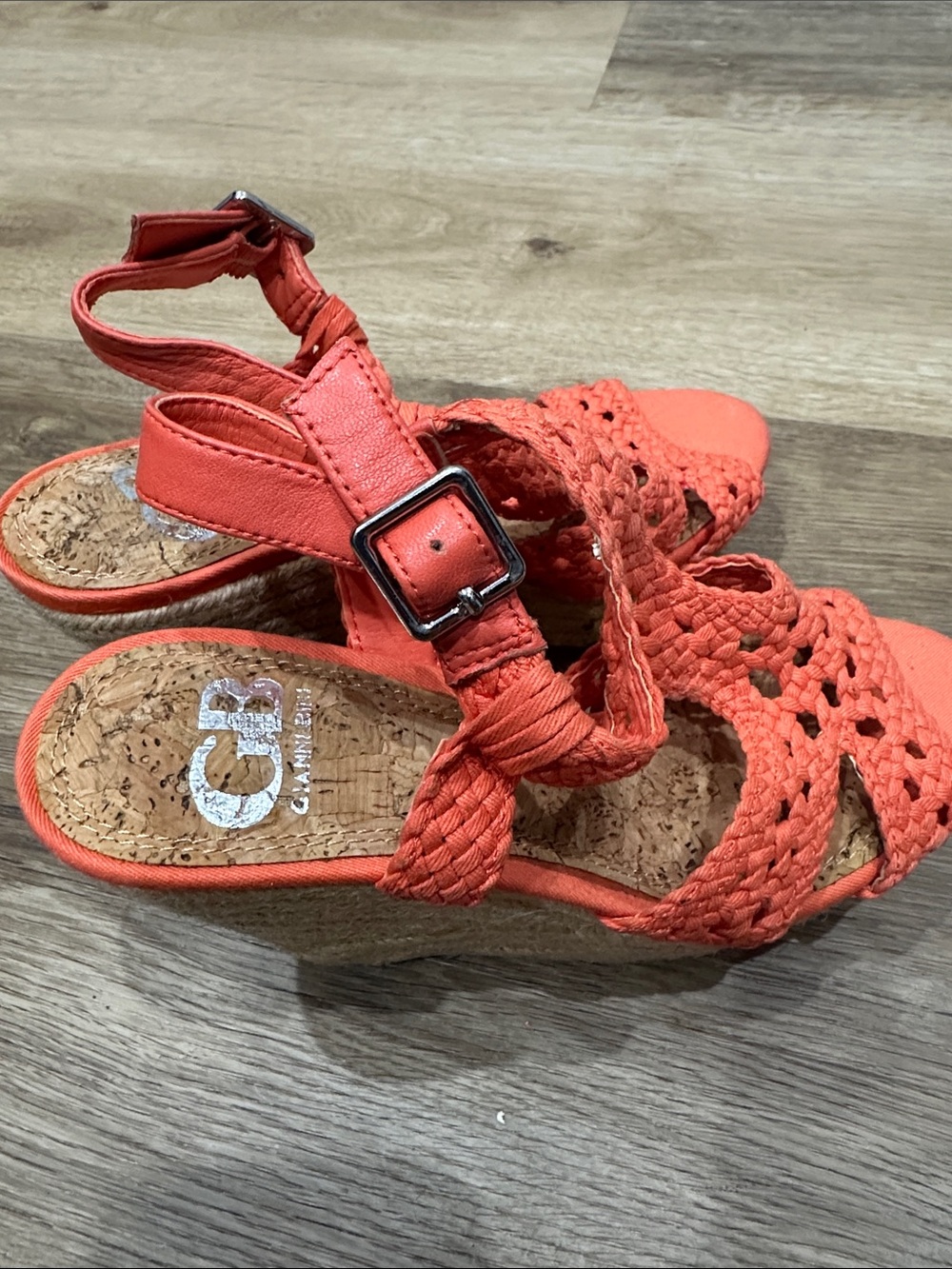Gianni Bini Coral-Orange Braided Espadrille Wedge Sandals - Picture 7 of 8